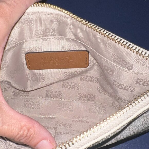 NWOT -Michael Kors -MK Logo- Large white and tan wristlet. - Picture 2 of 4